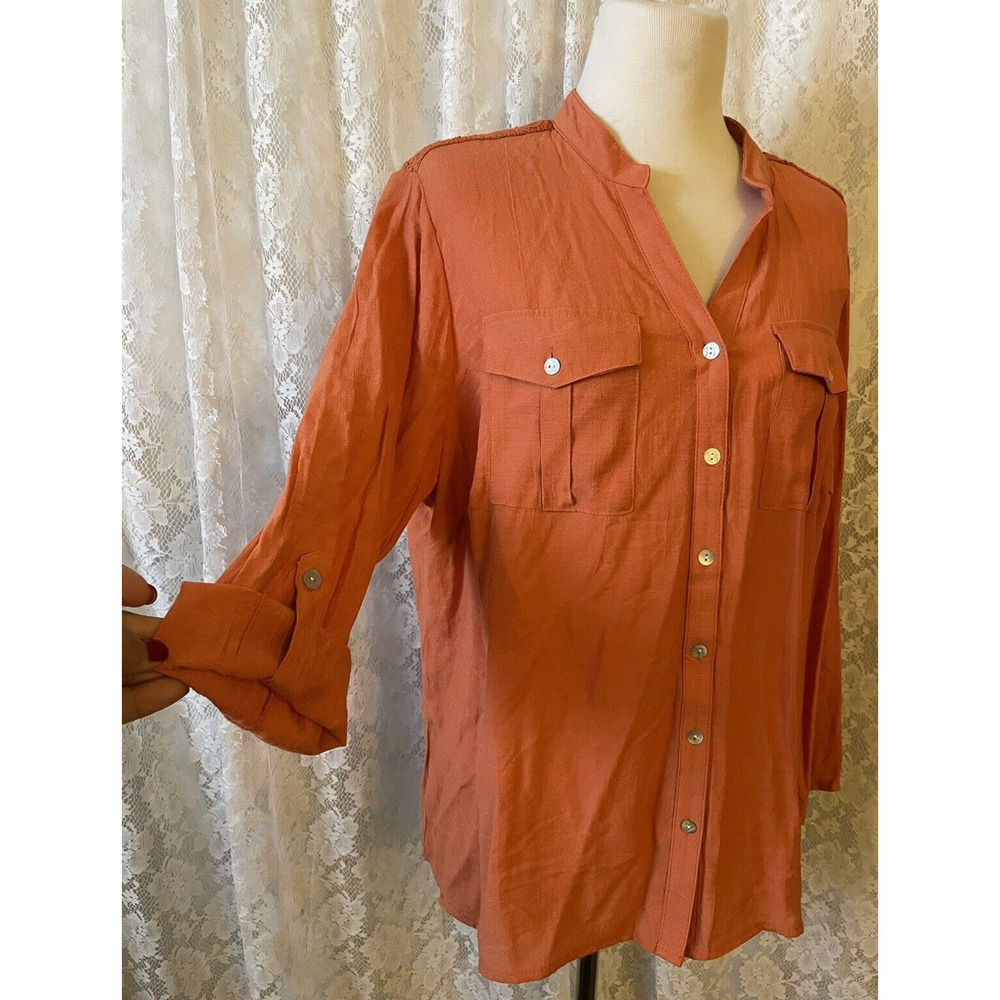 notations women's Orange long sleeve botton up tops 1x new